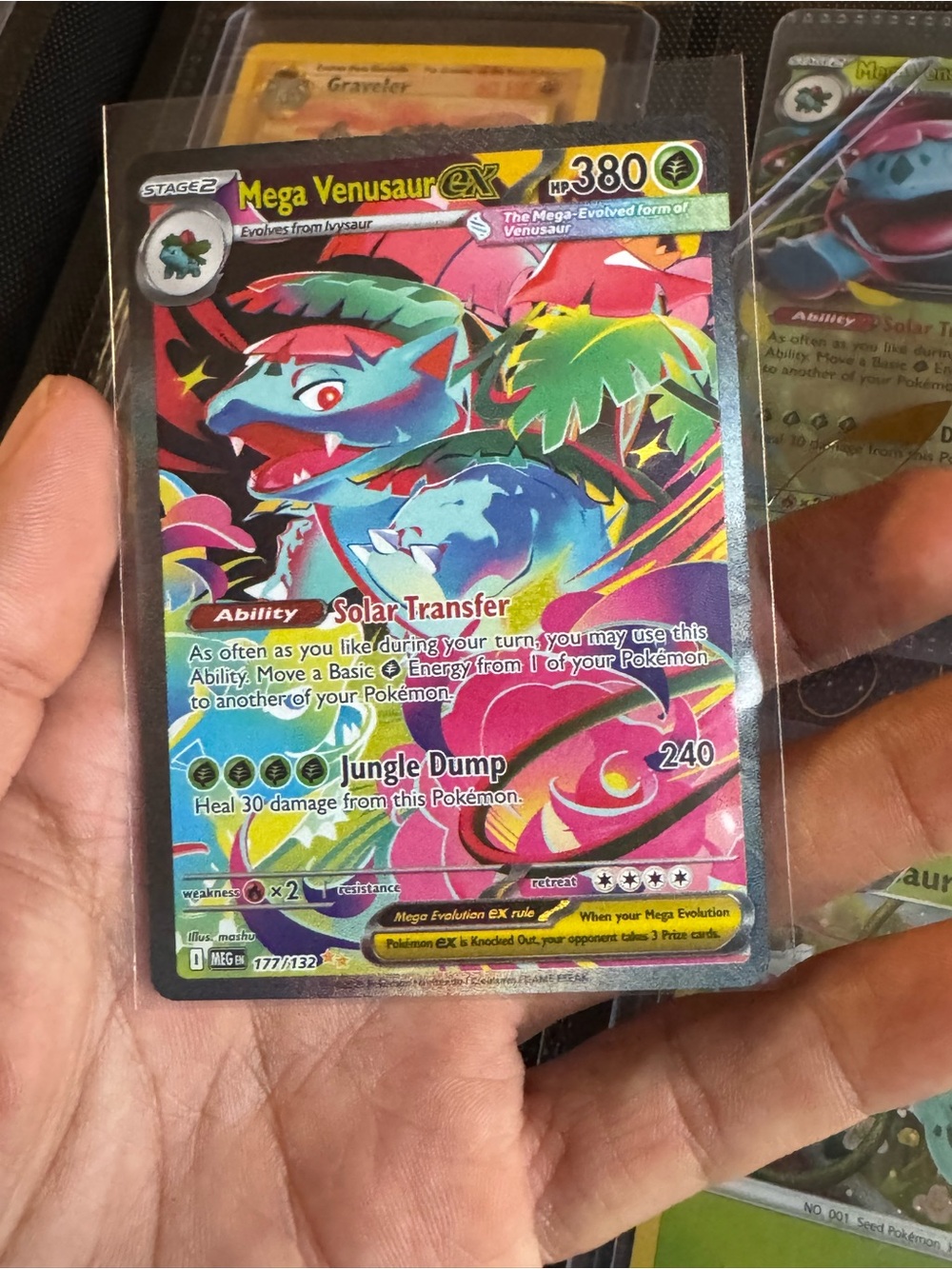 Pokemon Mega Venusaur EX Holofoil Card - Green Blue Pink